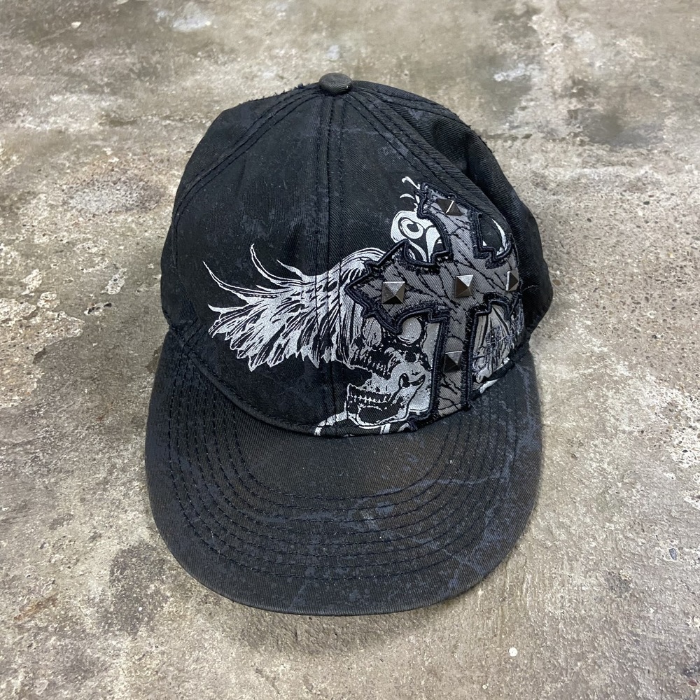 Vintage Y2K Sinister Baseball Cap One Size Black Embelished Gothic Pattern